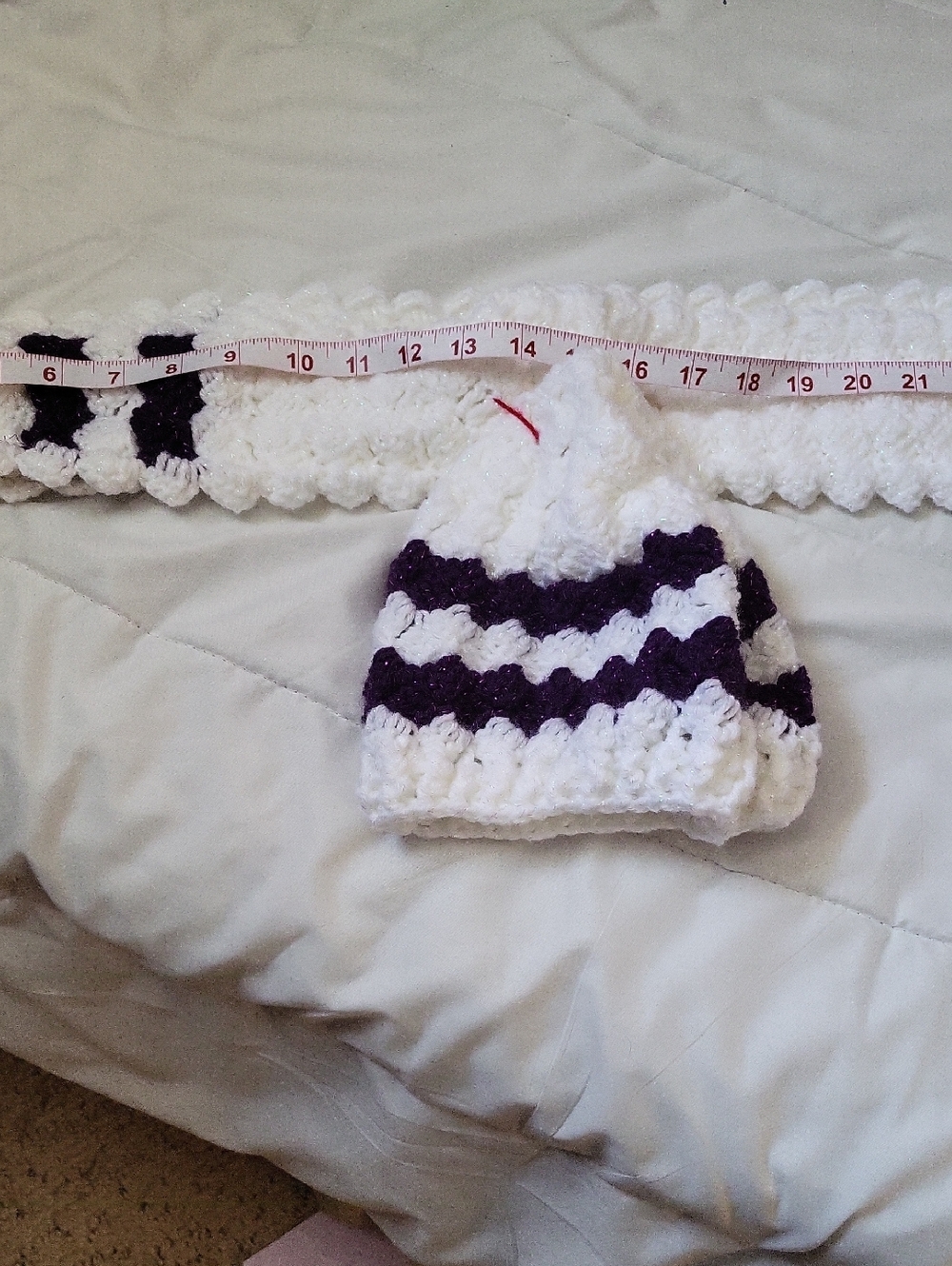 Handmade White and Purple Crochet Baby Hat and Scarf Set - Womens Accessories